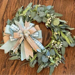 Eucalyptus Holiday Wreath with Blue & Green Bow